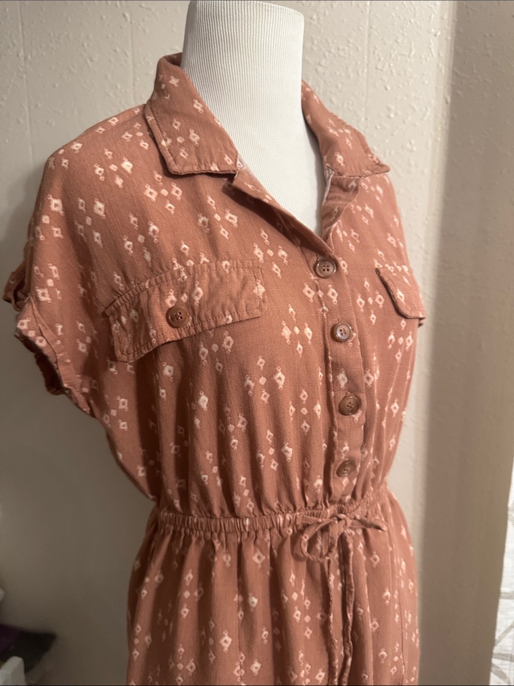 Lucky Brand Terra Cotta Short-Sleeve Button-Front Mini Dress - Picture 3 of 10